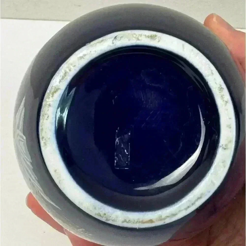 Vintage Royal Blue Porcelain Ginger Jar With Oriental Pheasant Scene EUC